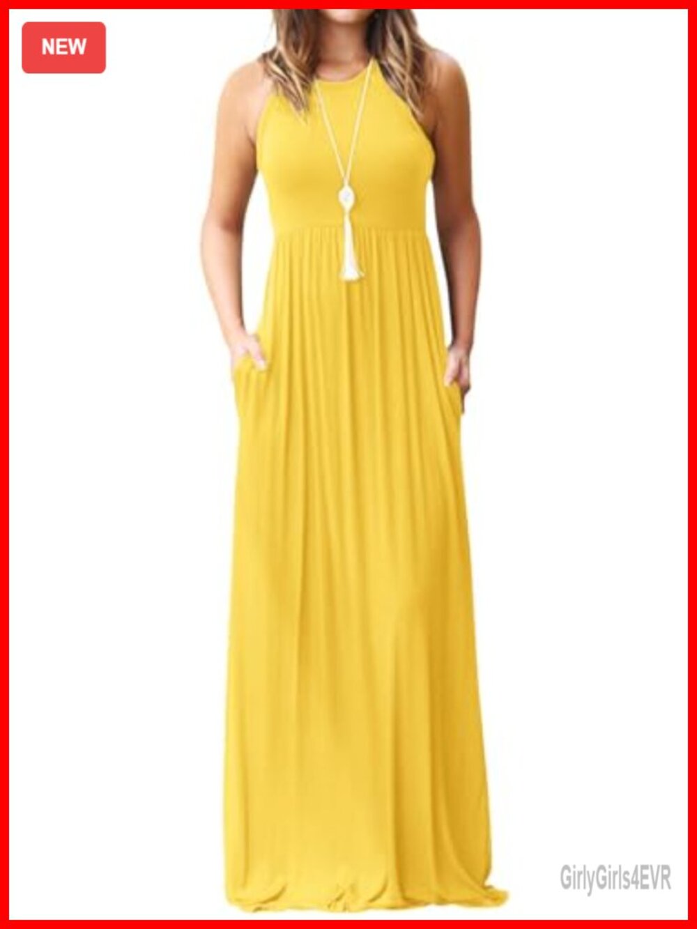 Sleeveless Maxi Dress with Pockets Casual Beach Vacation A-Line